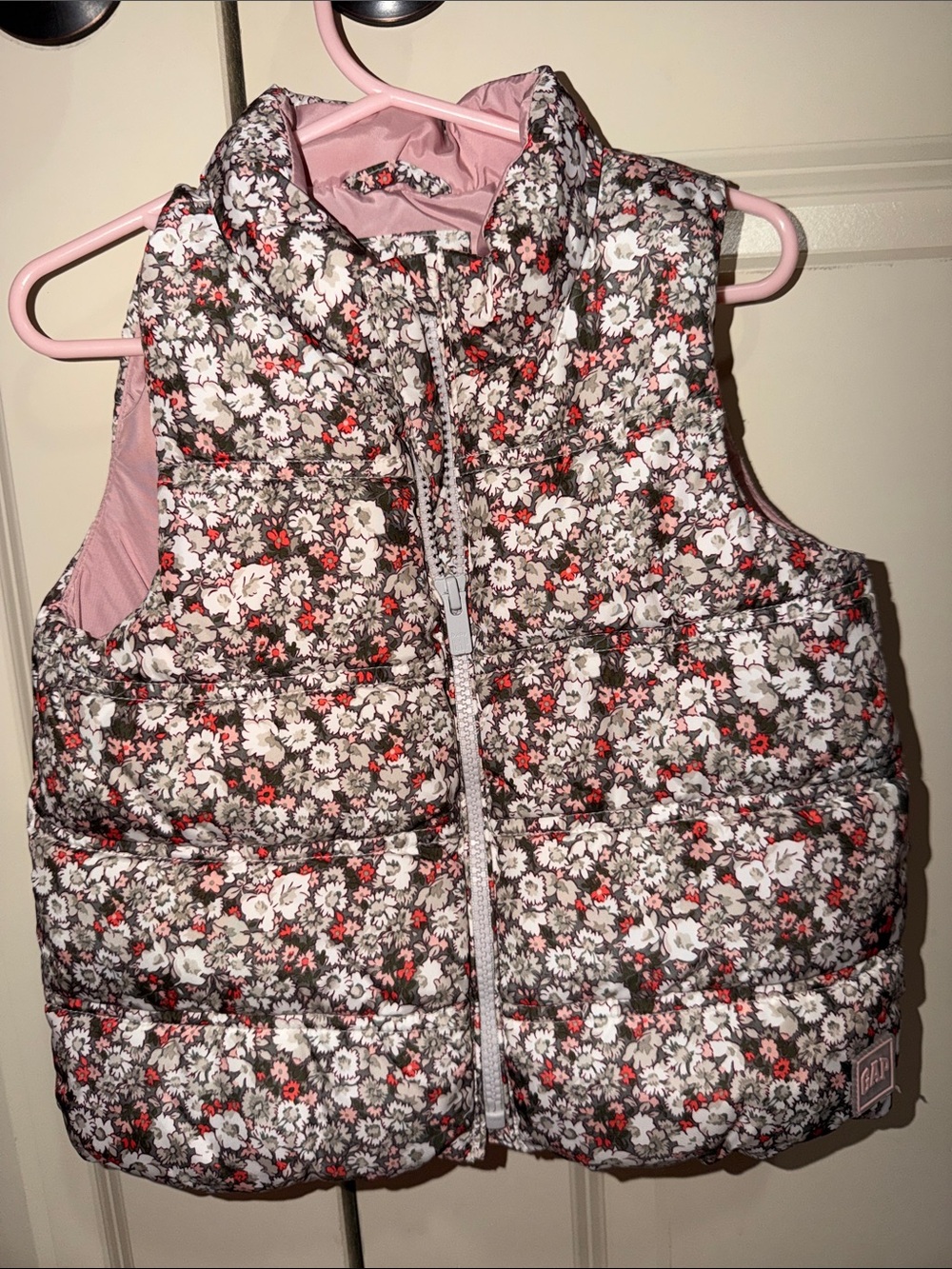 GAP Baby Floral Quilted Vest in Pink, Brown, and Cream